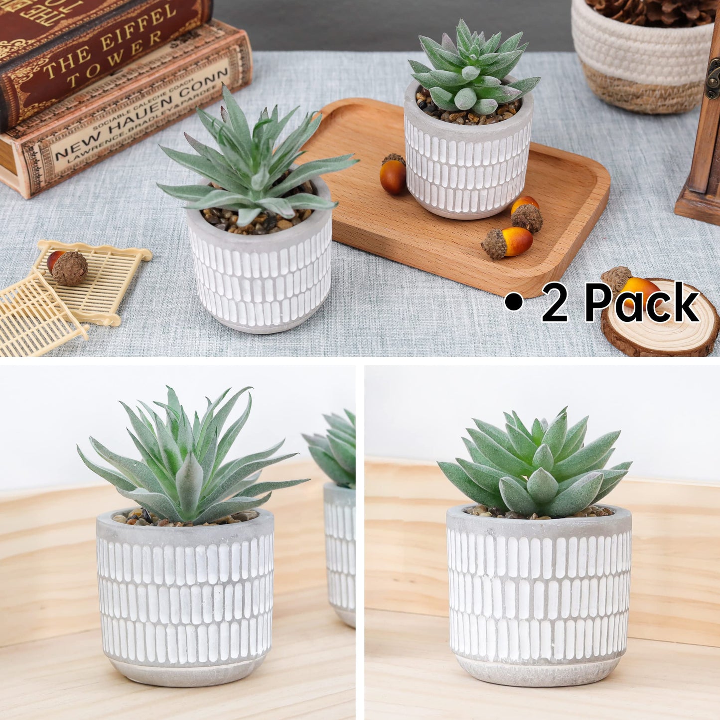 Der Rose Bundle of Set of 2 Succulents Plants and 1 Pack 28" Faux Plants for Home Office Living Room Decor