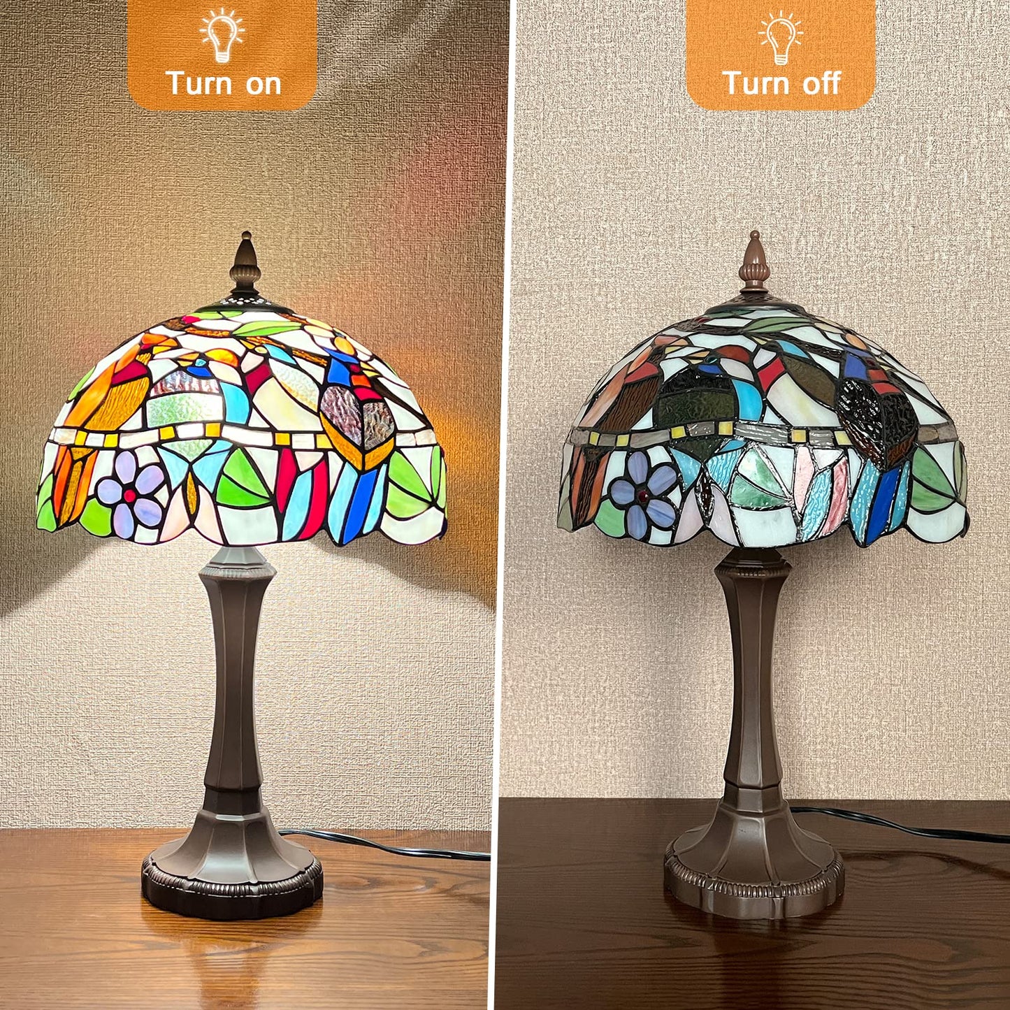 Capulina Tiffany Table Lamp Cardinal Birds Stained Glass 12x12x20 Inches
