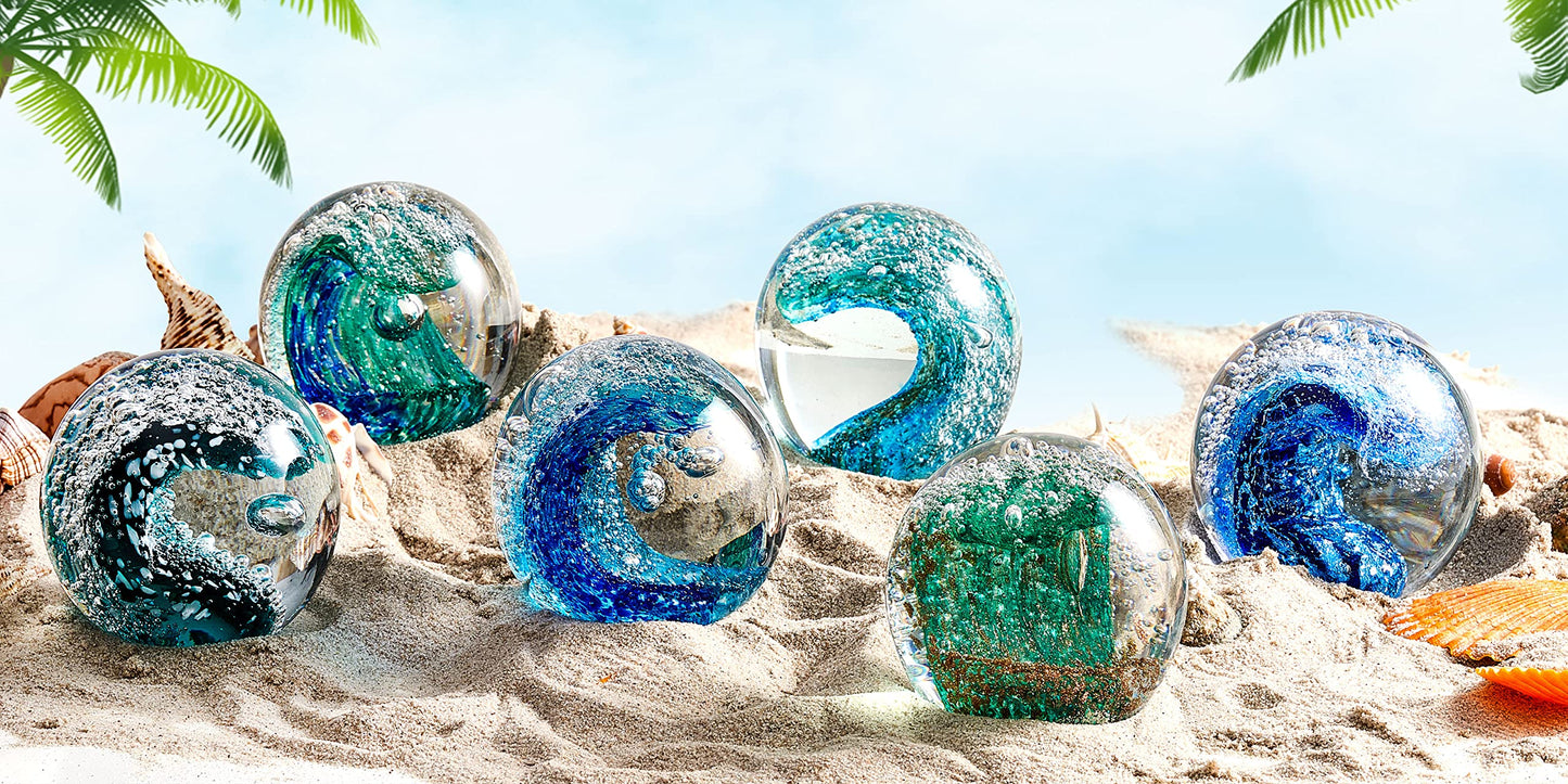 EUSTUMA Hand Blown Glass Figurines Ornament,Sea Animal Ornament for Fish Tank Aquarium,Sea Animals Collection for Birthday Gift,Paperweight Glass Ball (Wave Paperweight)