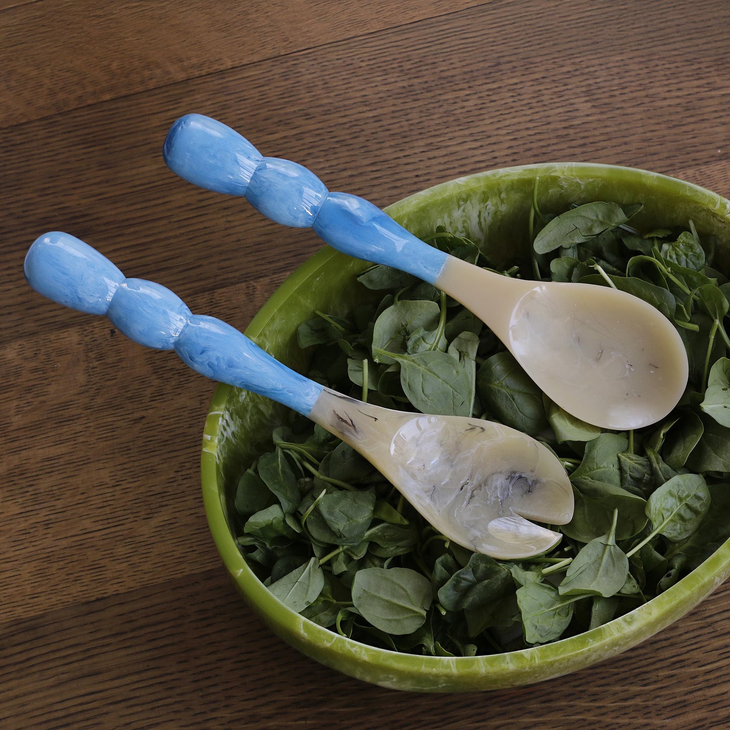 Beatriz Ball RESIN Rio Bubble Salad Servers (Blue) – Hand-Poured, Stylish, Lightweight & One-of-a-Kind Artisanal Serveware