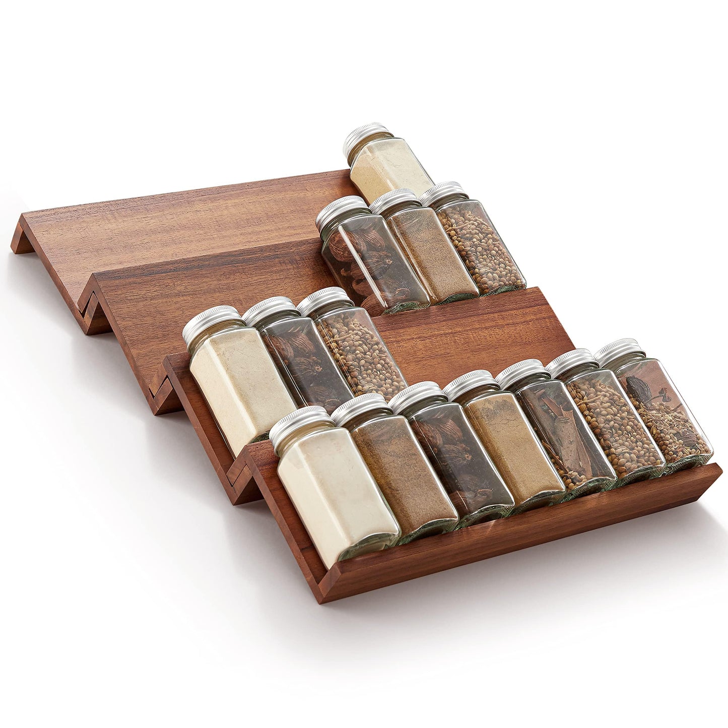 Tinamo Acacia Wooden Spice Rack Organizer for Cabinet - Spice Drawer Insert, Spice Organization for Cabinet, Seasoning Organizer, Spice Holder Pack of 4 (Acacia pack 4)