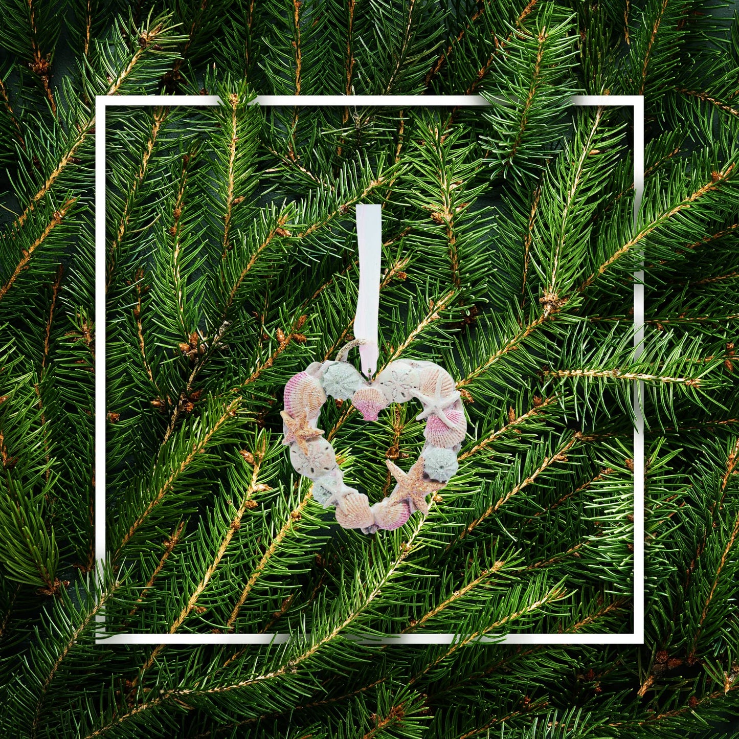 Heart Shaped Seashell and Driftwood Christmas Ornament, Nautical Theme, Holiday Decor, 3.25 Inches Tall