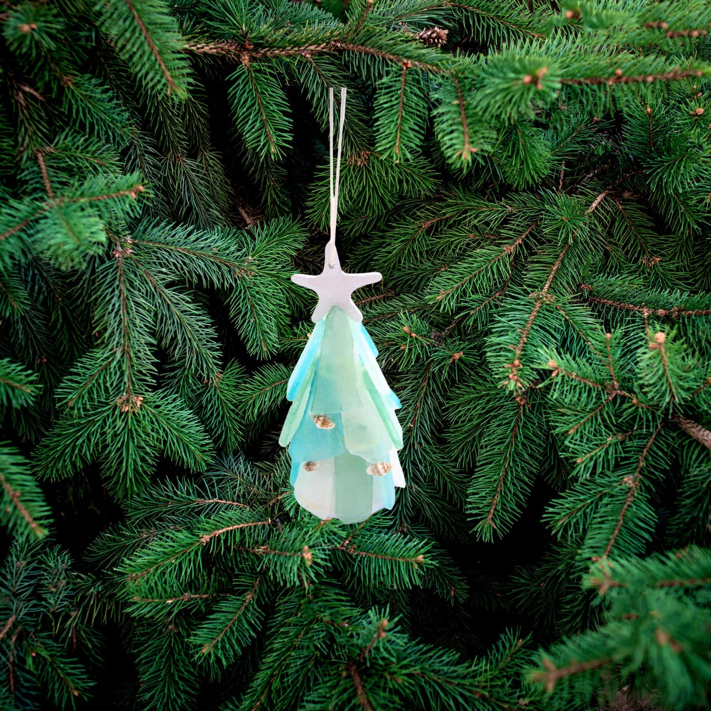 Sea Glass Christmas Tree Ornament, Holiday Decoration, Nautical Theme, 4.75 Inches
