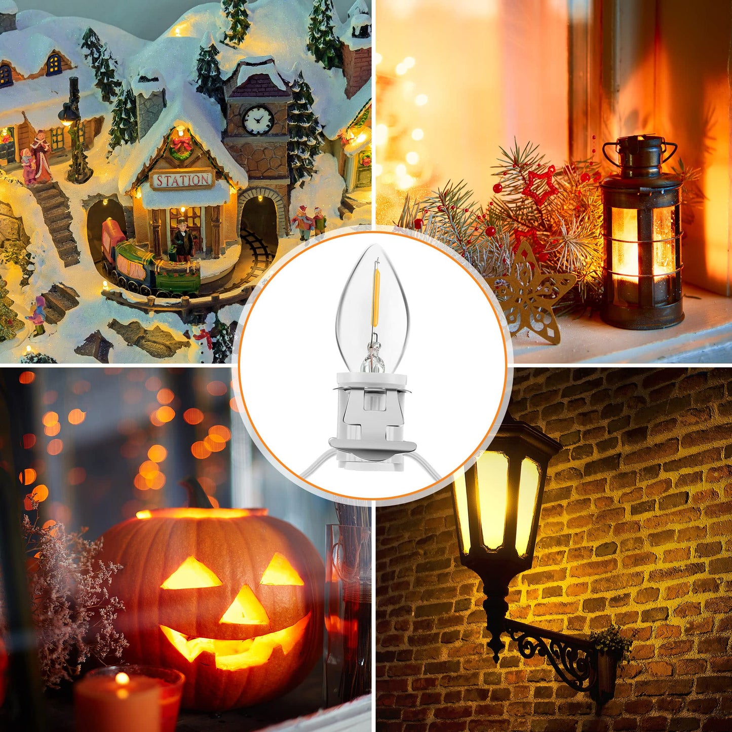 Meonum Accessory Cord with 18 LED Bulb, C7 Christmas Village Light Cord with Two Spare Fuse, Blow Mold String Lights with Switch, Xmas Decoration for Xmas Village Houses Salt Lamp