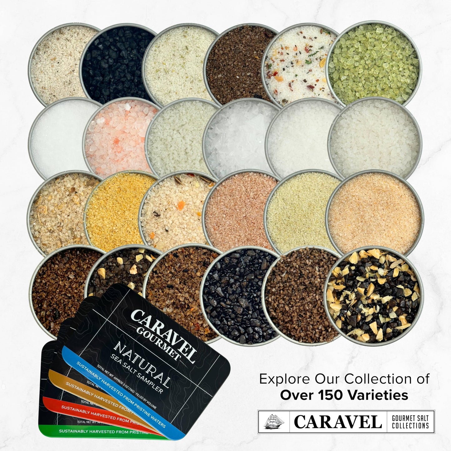 Sea Salt Gift Set - Infused & Smoked Salt Sampler Collections - 12 Flavors with Reusable Tins - Great Gifts for Everyone - by Caravel Gourmet