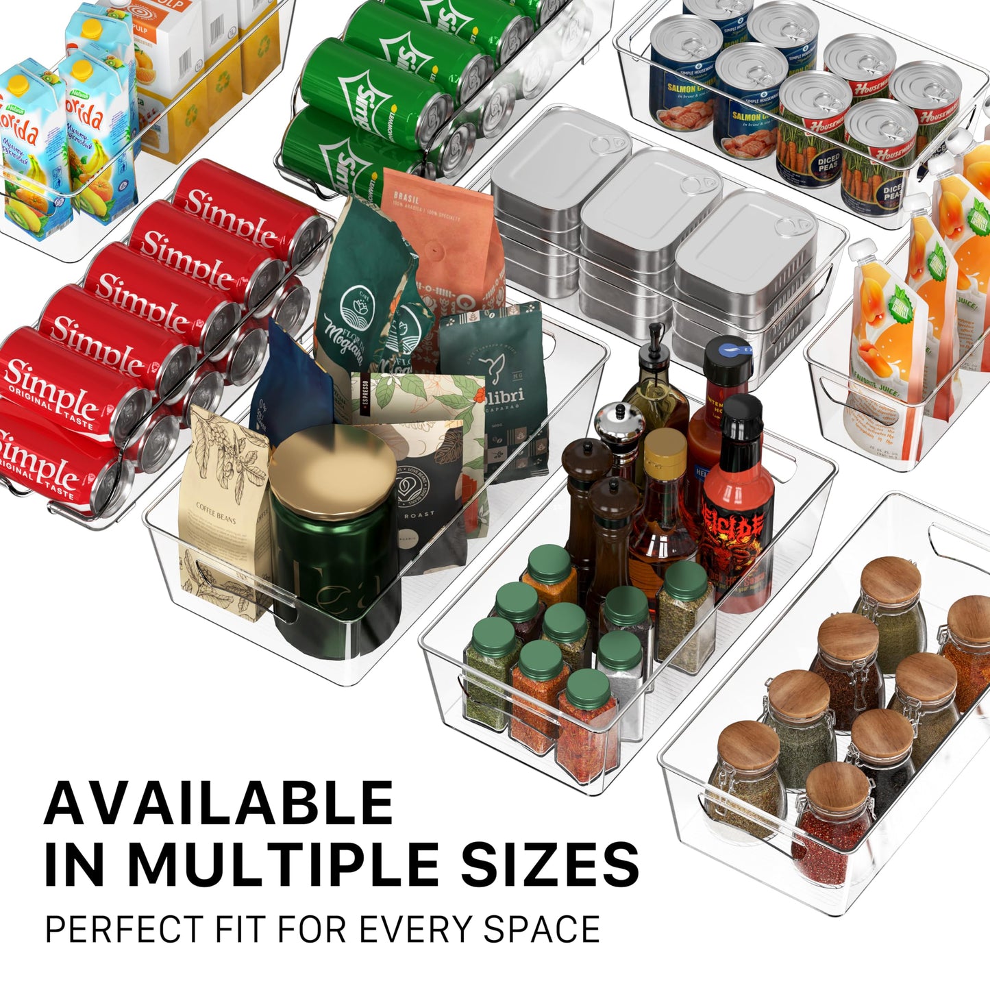 Simple Houseware 4 Pcs Kitchen Clear Bin Storage Organizer, 15" x 8" x 3.75"