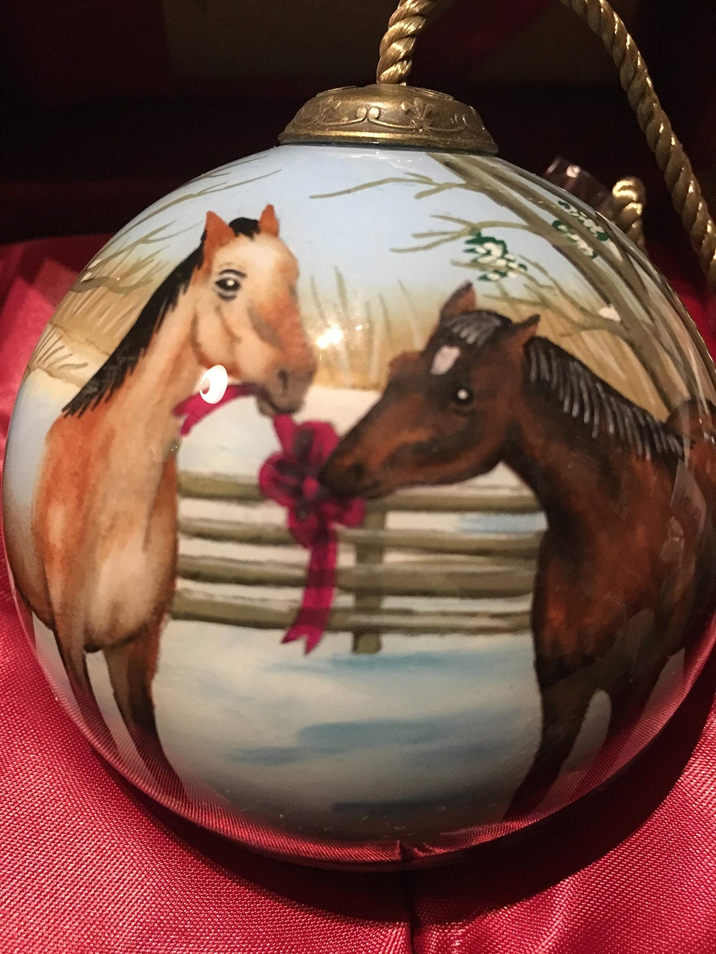 Inner Beauty 1710433 Look What We Found Horses Hand Painted Mouth Blown Glass Hanging Christmas Ornament, 3 Inches, Multicolor