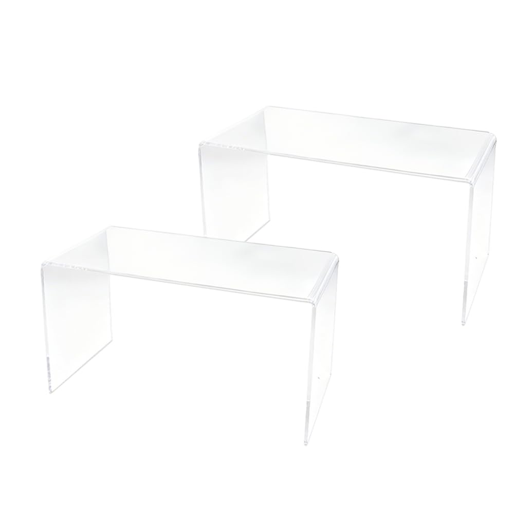 yaenoei 2 Pcs Extra Large Acrylic Display Risers, Clear Rectangular Shelf Stands 5mm Thick for Showcasing Collectibles and Decorative Displays (14*6*7.8 in)