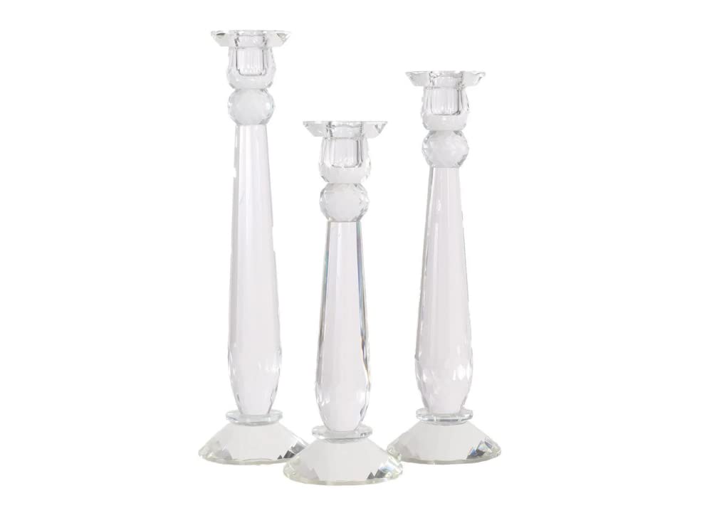 Crystal Candlesticks — by Alice Lane Home Collection — Set of 3 — Decorative Candle Holders — Classic Design for Weddings, Dining and Party — Timeless Home Decor — for Tapered Candles — Size S, M & L