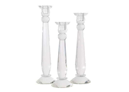 Crystal Candlesticks — by Alice Lane Home Collection — Set of 3 — Decorative Candle Holders — Classic Design for Weddings, Dining and Party — Timeless Home Decor — for Tapered Candles — Size S, M & L