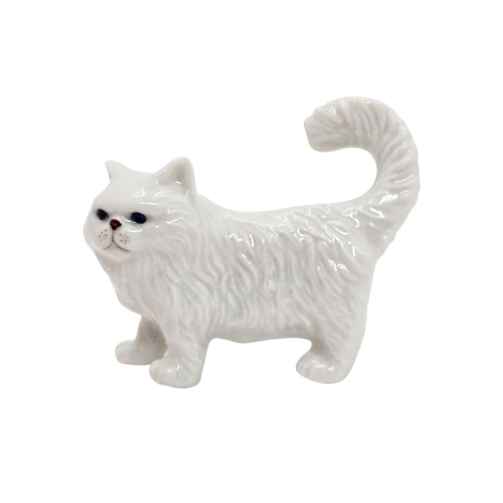 WitnyStore 2½" White Persian Longhair Cat Stand Look Left Ceramic Figurine Terrarium Decoration Collectible Statue for Adult Collectors Handcrafted Porcelain Sculpture Home Room Tabletop Decors