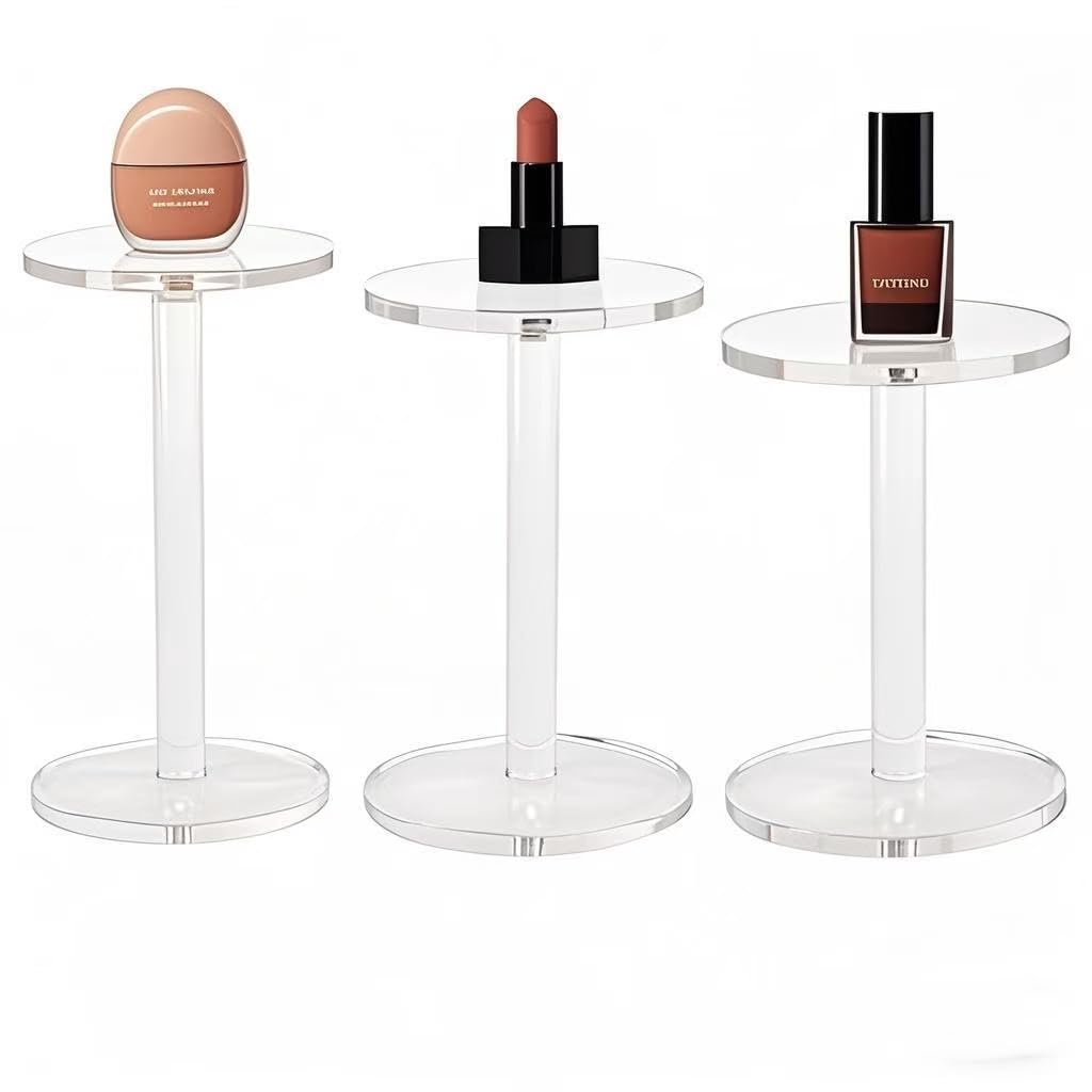 HESIN 3 Pack 4 " Dia Acrylic Display Riser Jewelry Watches Round Pedestal Flower- Stand Small Figure Holder for Kitchen, Dining Room, Living Room Furniture