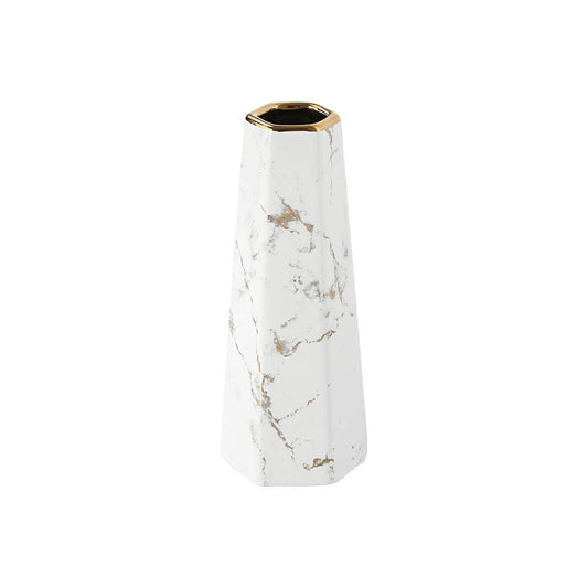8inch White Gold Finish Marble Ceramic Flower Vase Home Decor Vase and Table Centerpieces Vase - Ideal Gifts for Friends and Family, Christmas, Wedding, Bridal Shower