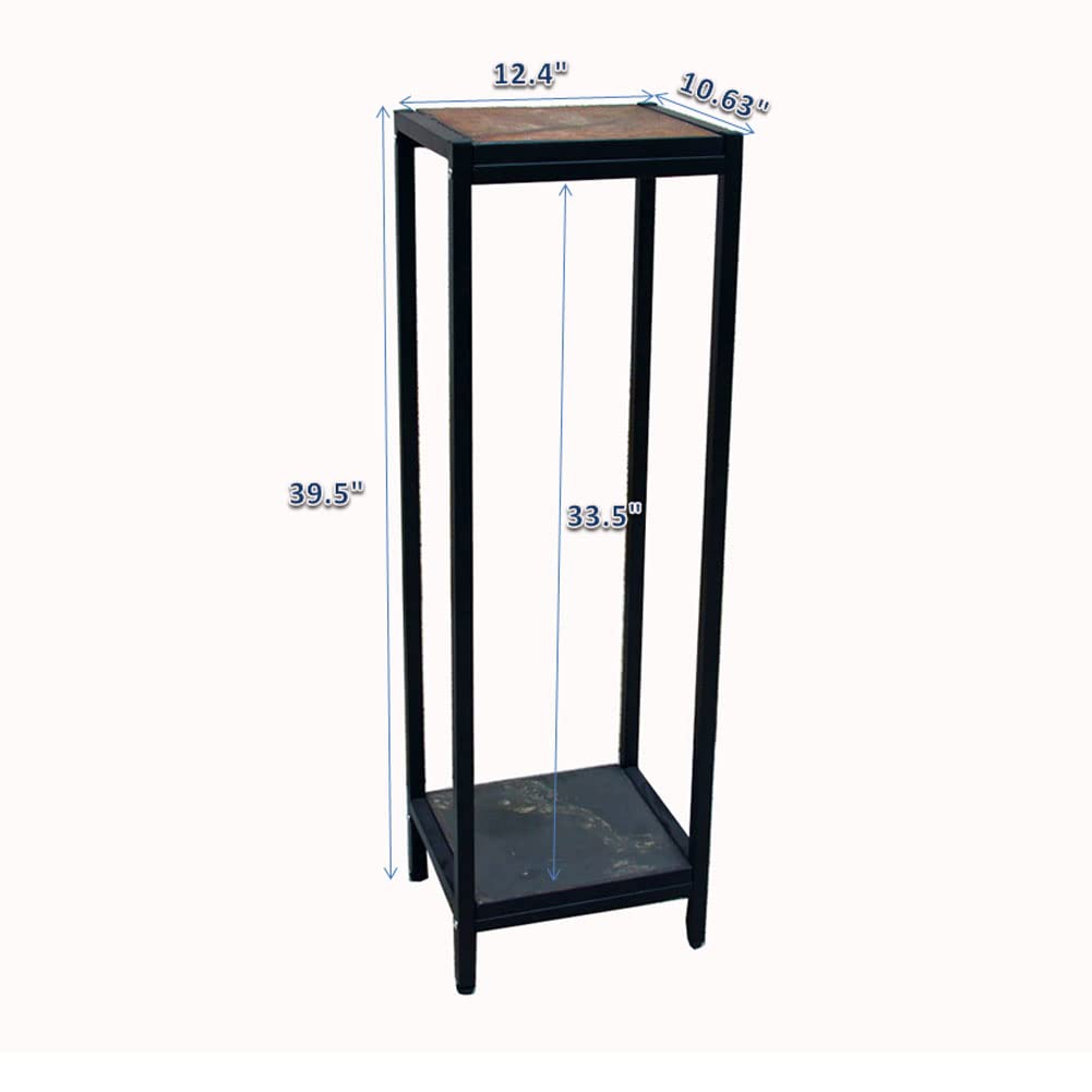 Zhongma 2 Tier 39.5" Tall Plant Stand with Slate Top, 12.4 x 10.63 x 39.5 inches, Square Flower Shelf for Balcony, Home, Garden, Backyard Patio with Adjustable Leveling Feet