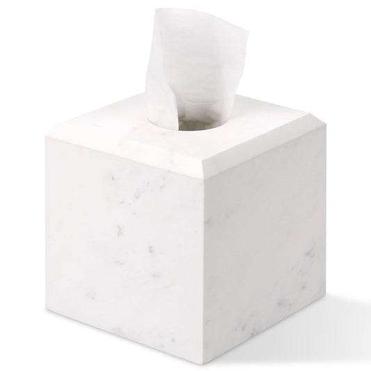 Natural Marble Square Tissue Box Cover,Stone Modern Decorative Sturdy Napkin Box Holder Case,Facial Paper Organizer for Bathroom Vanity Toilet Countertop,Kitchen (1, Jazz White, 5.71 * 5.71 * 5.51)