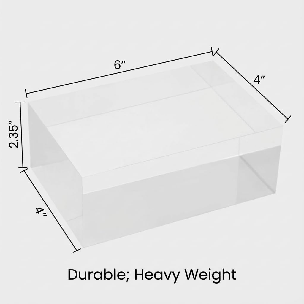 Elitnus Clear Acrylic Display Block – Solid Polished Plexiglass Riser for Jewelry, Figurines, Retail Showcase & Home Decor – Sturdy Acrylic Cube Stand (6" × 4" × 2.35")