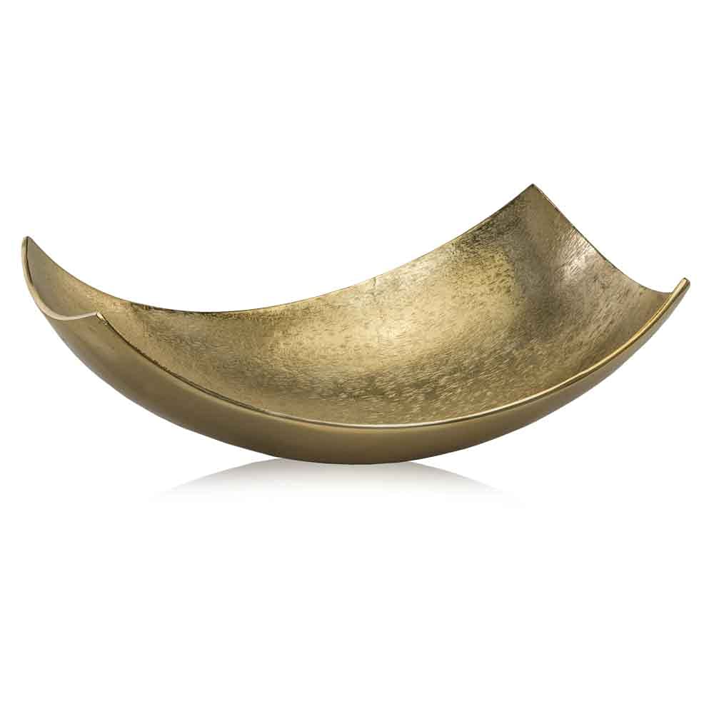 Cucha Large Aluminum Scoop Dish, Gold Finish, Modern Tabletop Décor for Kitchen, Home or Office – Use as Nut Tray, Key Holder, Change Dish, or Coffee Table Centerpiece, 17.25" x 9.75" x 5.5