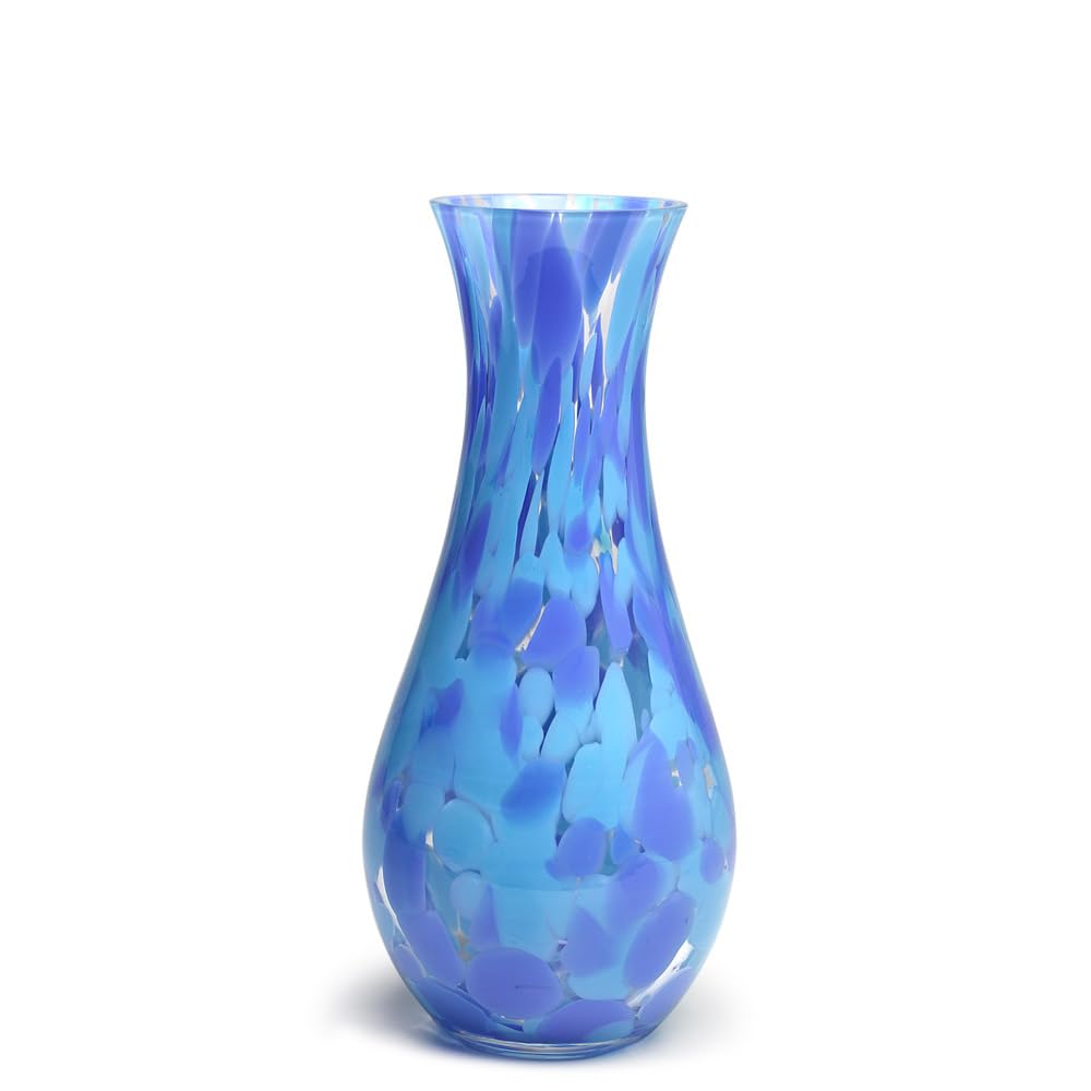Murano Style Art Glass Vase Hand Blown Blue Confetti Effect Home Decor