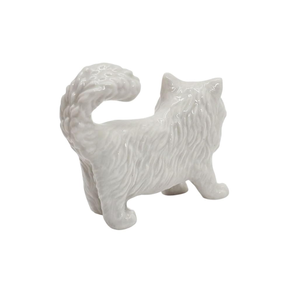 WitnyStore 2½" White Persian Longhair Cat Stand Look Left Ceramic Figurine Terrarium Decoration Collectible Statue for Adult Collectors Handcrafted Porcelain Sculpture Home Room Tabletop Decors
