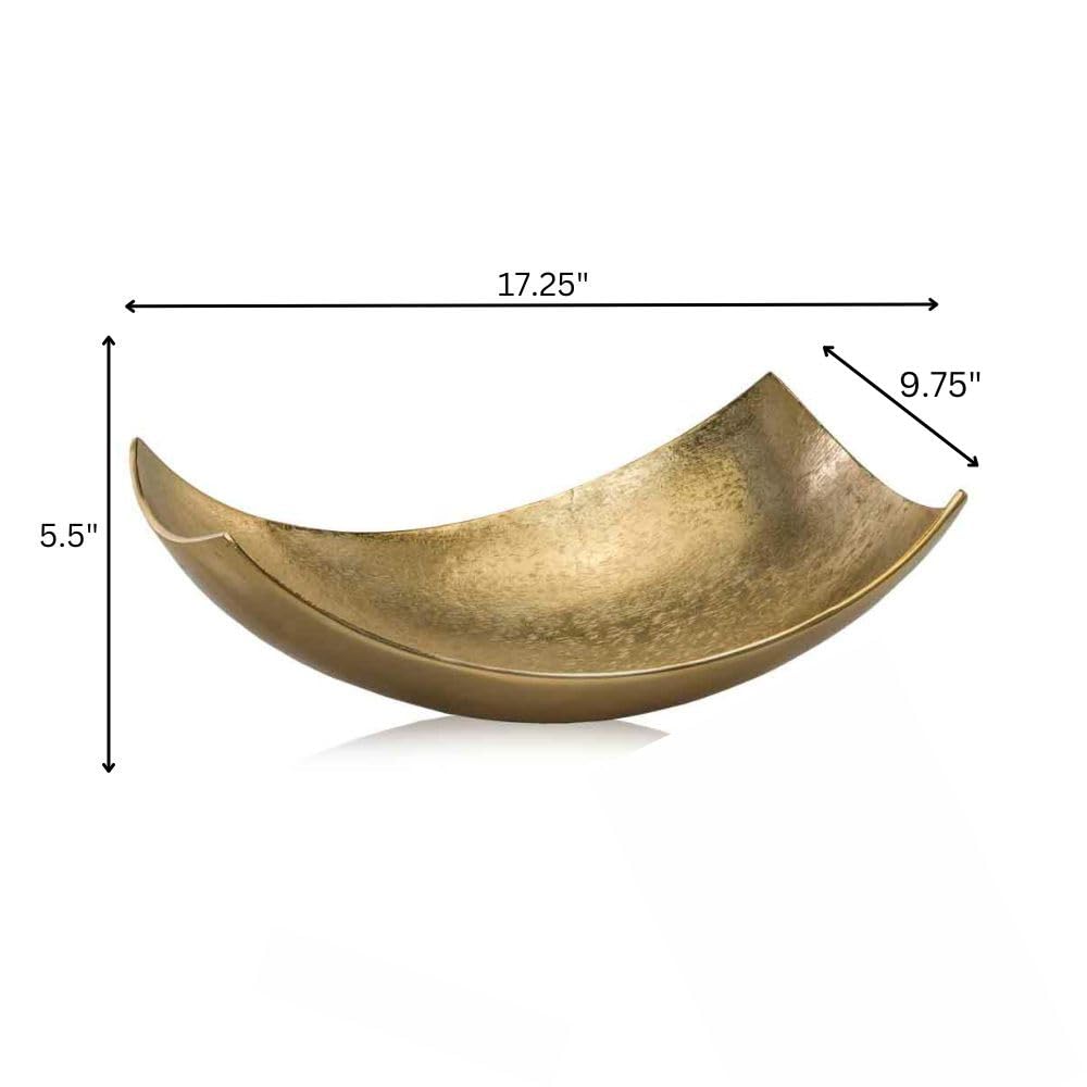 Cucha Large Aluminum Scoop Dish, Gold Finish, Modern Tabletop Décor for Kitchen, Home or Office – Use as Nut Tray, Key Holder, Change Dish, or Coffee Table Centerpiece, 17.25" x 9.75" x 5.5