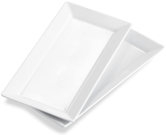 ONEMORE 12 Inch Ceramic Serving Platters, White Rectangular Serving Trays/Dishes for Party Entertaining, Stackable Plates for Appetizers Desserts Baked Goods - Set of 2