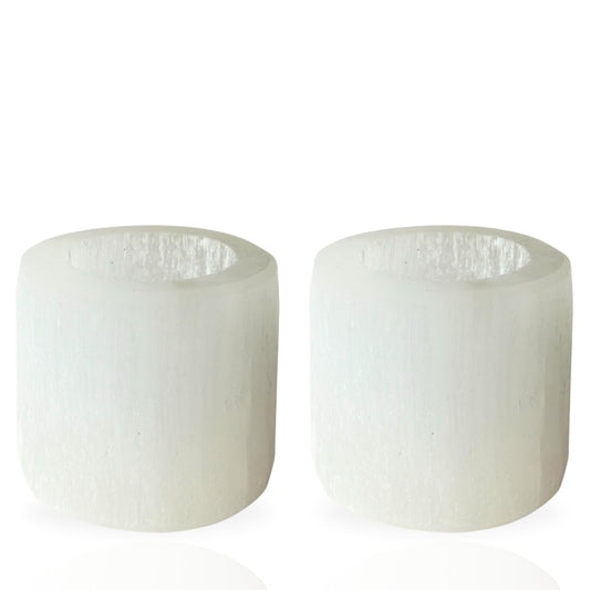 Selenite Tea Light Candle Holders Set of 2 – 2.5" Natural Moroccan Crystal Tealight Votive Cups – Reiki Energy Infused Raw Healing Crystals for Home Decor, Meditation Altars & Spiritual Gifts