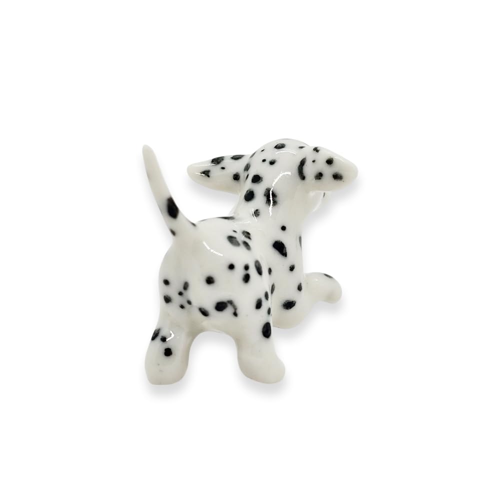 WitnyStore Tiny 1¼" White Black Spotted Walking Dalmatian Pup Dog Figurine - Miniature Hand Made Painted Ceramic Dogs Puppy Canine Animals Cute Porcelain Decorative Collectible Figures Décor Gifts