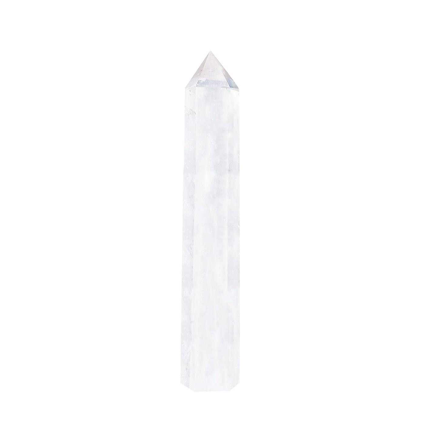 Apengshi Large Clear Quartz Natural Healing Crystal Tower 5.9"-6.3" 6 Faceted Single Point Chakra Crystal Wand Energy Meditation Stone Home Decor Collection Gift