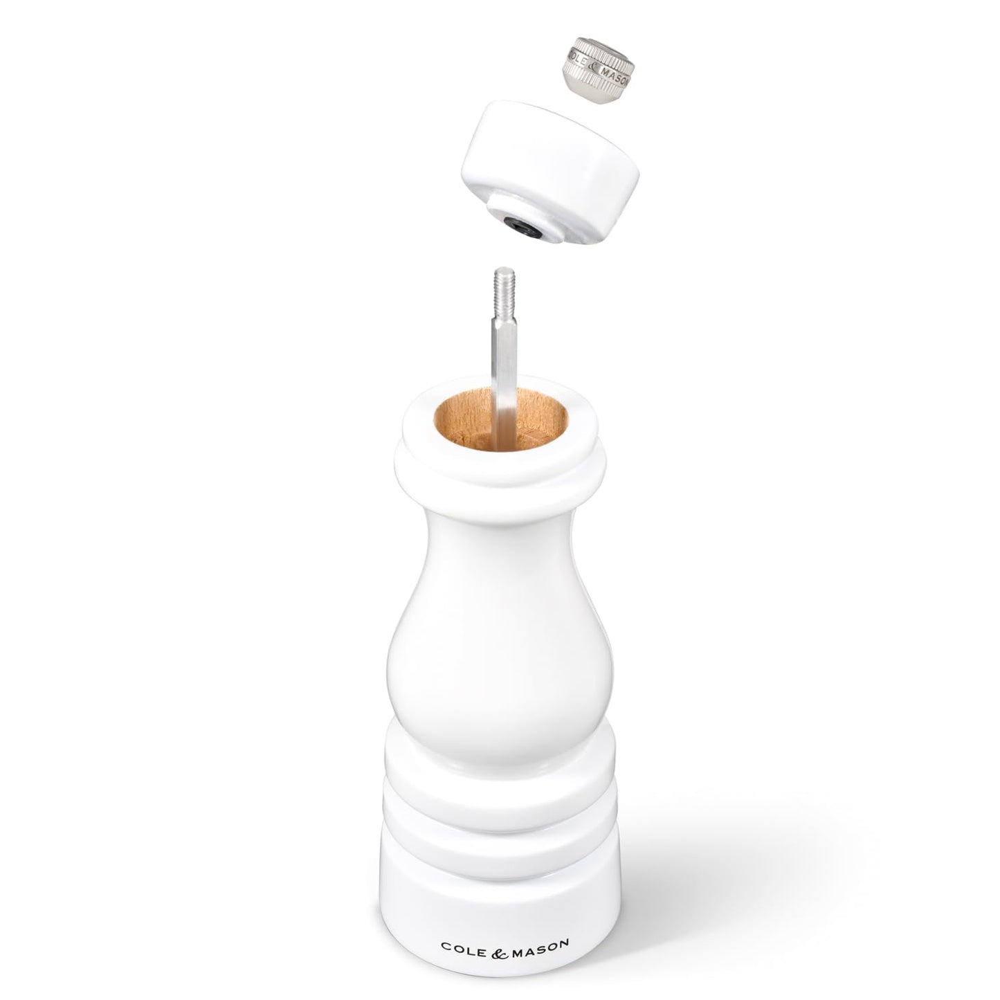 Cole & Mason H233095 London White Gloss Salt and Pepper Mill Set, Precision+ Carbon/Ceramic Mechanisms, Salt and Pepper Grinders with Adjustable Grind, Beech Wood, 180mm, Gift Set