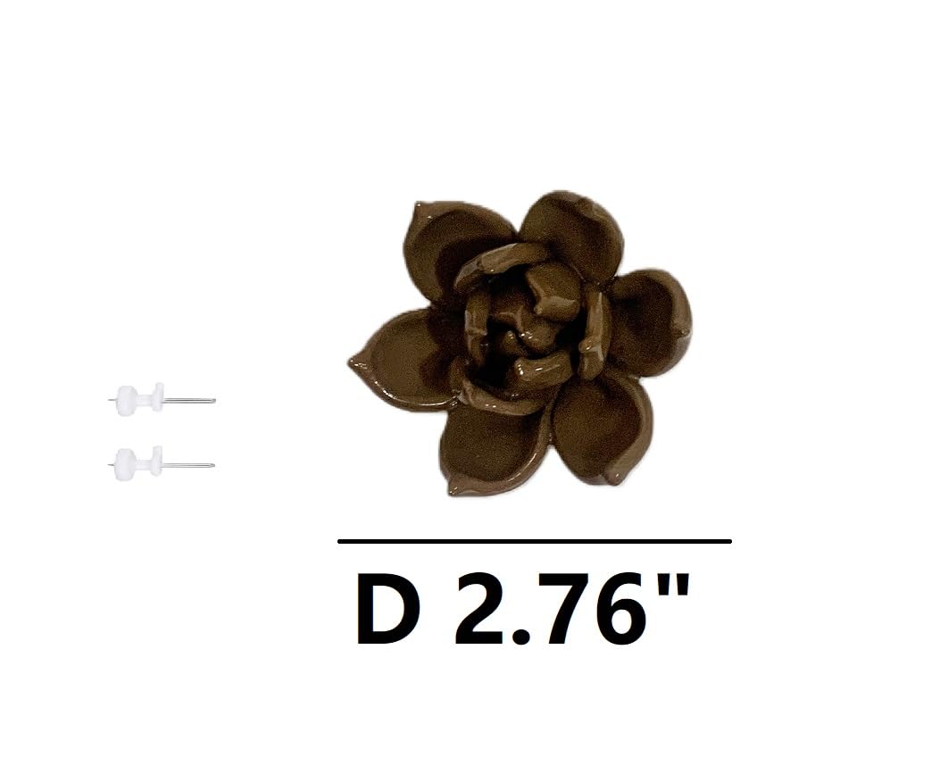 AMERRY Ceramic Flower Wall Art Decor, Artificial Flower Wall Sculpture,Handmade Ceramic Flowers for Home,Hallway,Living Room, Kitchen,Bathroom (Brown,Succulent Plant, 2.76")