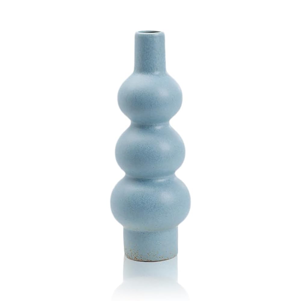 Tmtior 11" Matte Blue Ceramic Vase, Textured Bubble Stacked Ball Flower Vase for Modern Nordic Home Decor, Geometric Porcelain Vases for Bookshelf, Coffee Table, Mantel, Boho Aesthetic Gift