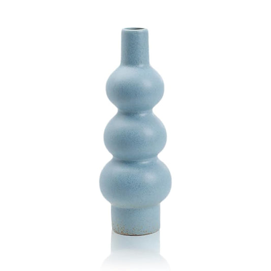 Tmtior 11" Matte Blue Ceramic Vase, Textured Bubble Stacked Ball Flower Vase for Modern Nordic Home Decor, Geometric Porcelain Vases for Bookshelf, Coffee Table, Mantel, Boho Aesthetic Gift