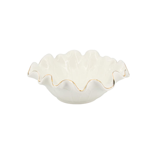 ALIWINER 8 Inch Small Lotus Ceramic Decorative Bowl, about15 oz Capacity, Modern Ruffle Lotus Leaf with Gold TrimDesign,Decorative Centerpiece for Entryway Tables, Coffee Tables,Kitchen Counters