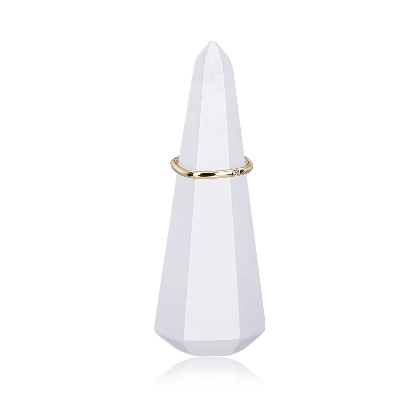 Jovivi Crystal Ring Holder Tower - Natural Clear Quartz Stone Jewelry Display Stand - Hexagon Prism Shaped Decorative Wedding Storage for Finger Rings