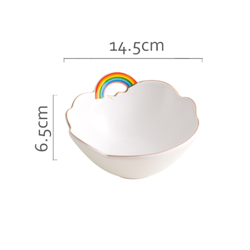 WAIT FLY Rainbow and Cloud Ceramic Salad Bowl, Dessert Bowls, Serving Bowls for Cereal Soup Snacks Appetizer-White-5.5 Inch