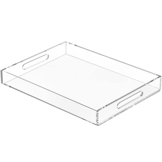 NIUBEE Clear Serving Tray 12x16 Inches -Spill Proof- Acrylic Decorative Tray Organiser for Ottoman Coffee Table Countertop with Handles