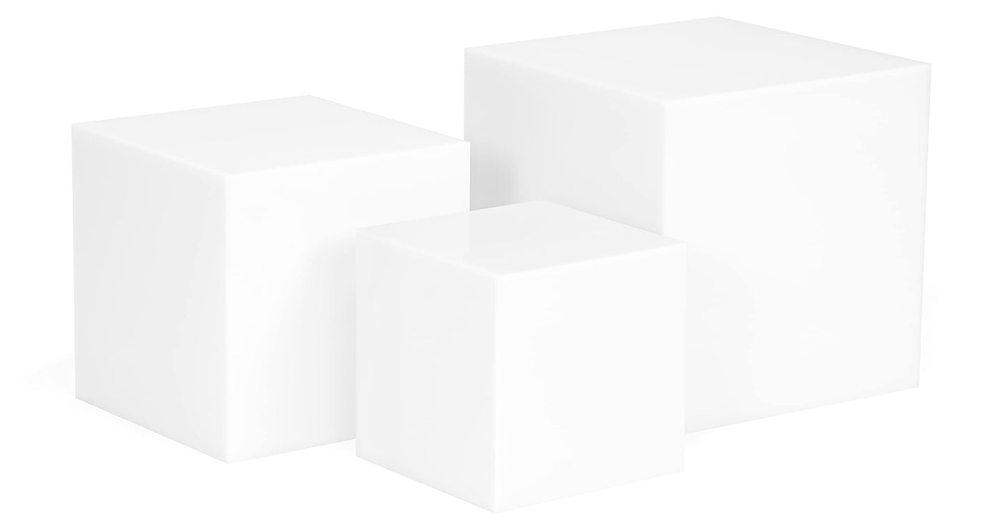 Red Co. Set of 3 Glossy White Acrylic Cube Display Nesting Riser Stands with Hollow Bottoms