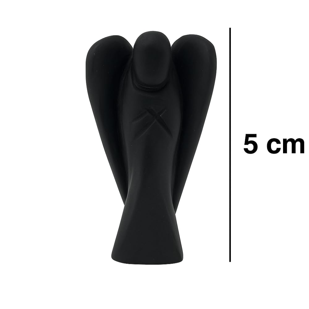 ANAYA AGATE Shungite Angel Statue 2" Certified Gemstone Guardian Angel Natural Crystal Angel Hand-Carved Angel Charms for Protection, Stress Reduction, Positive Energy Crystal Figurines Décor
