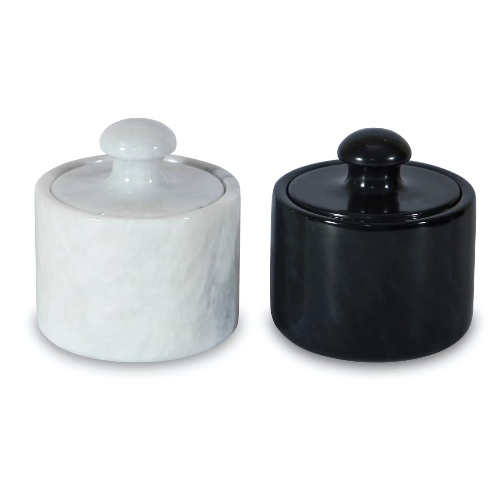 TheWolfard Handmade Marble Salt Cellar Set – 2-Piece Premium Salt & Spice Storage with Mushroom Lid – 3-Inch Dish for Salt, Pepper, Herbs – Ideal for Countertop