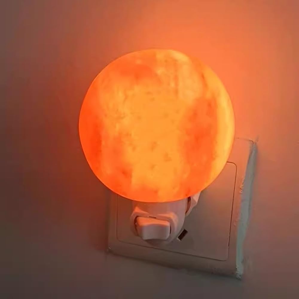 Fantasee Himalayan Salt Lamp Night Light with Extra Bulbs, Natural Hand Carved Salt Crystal Wall Light Release Negative Ions Perfet for Bedroom, Living Room, Office, Home Decor, Yoga (1 Pack, Round)