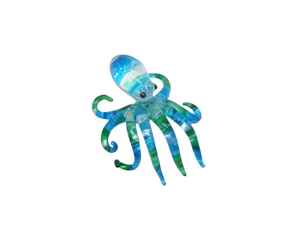 Handmade Mini 2" Blow Glass Ocean Blue Sea Animals Figurine Art, Octopus, Cool Stuff, Home or Garden Decor Gift Ideas