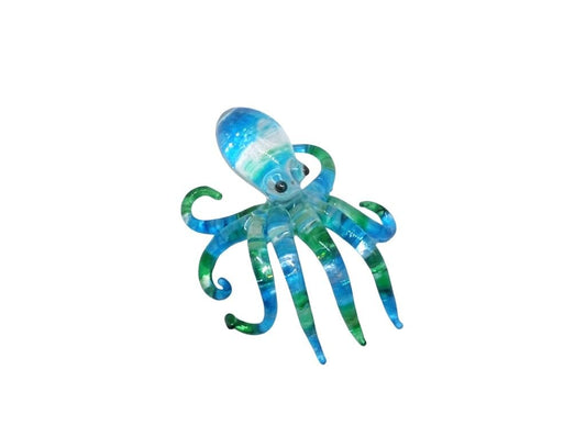 Handmade Mini 2" Blow Glass Ocean Blue Sea Animals Figurine Art, Octopus, Cool Stuff, Home or Garden Decor Gift Ideas