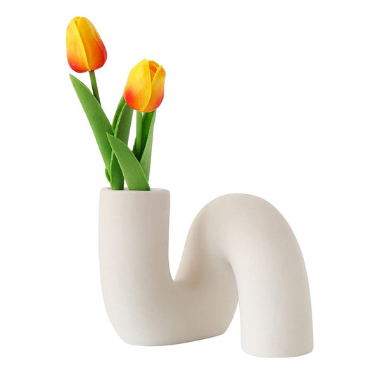 PhiDor White Ceramic Flower Vase for Decor,Modern Minimalist Abstraction Vases,Farmhouse Decorative vase for Centerpieces,Kitchen,Office, Living Room,Wedding Floral Decoration (Light Brown)