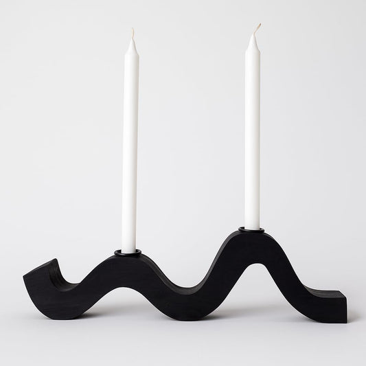 Remenna Balck Taper Candle Holder Modern Wave Candlesticks Wooden Decorative Centerpiece Candle Stands for Table Mantel Wedding Housewarming Gift