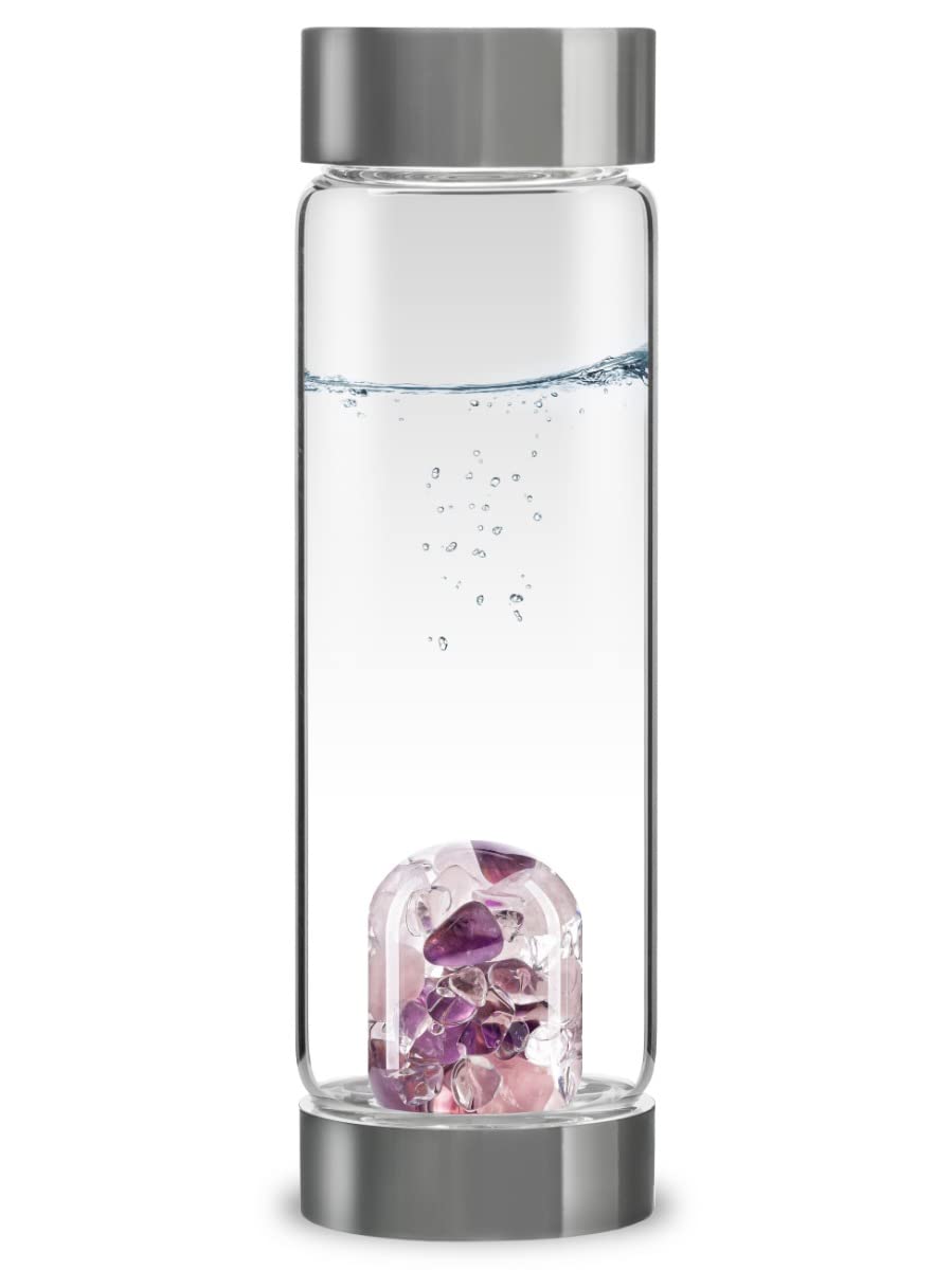 VitaJuwel ViA WELLNESS - Crystal Water Bottle with Amethyst, Rose Quartz & Clear Quartz - Balance, Relaxation & Clarity
