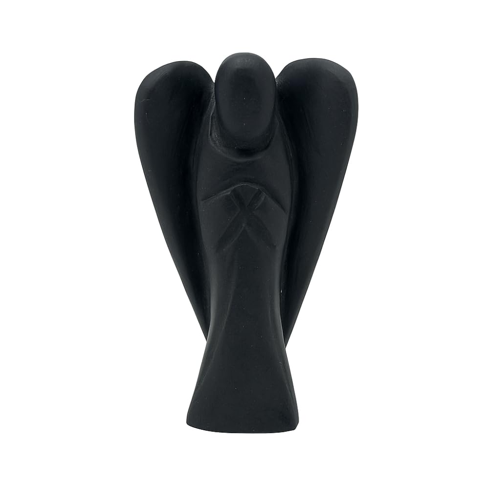 ANAYA AGATE Shungite Angel Statue 2" Certified Gemstone Guardian Angel Natural Crystal Angel Hand-Carved Angel Charms for Protection, Stress Reduction, Positive Energy Crystal Figurines Décor