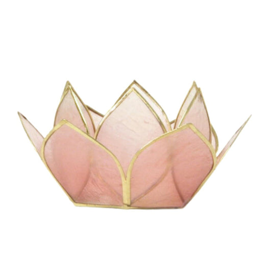 Om Gallery Mini Gemstone Lotus Tealight Holder - Handcrafted Capiz Shell Design for Soft Glow, Elegant Home & Table Decor, Wedding Centerpiece, Votive Candle Styling & Thoughtful Gifting - Rose Quartz