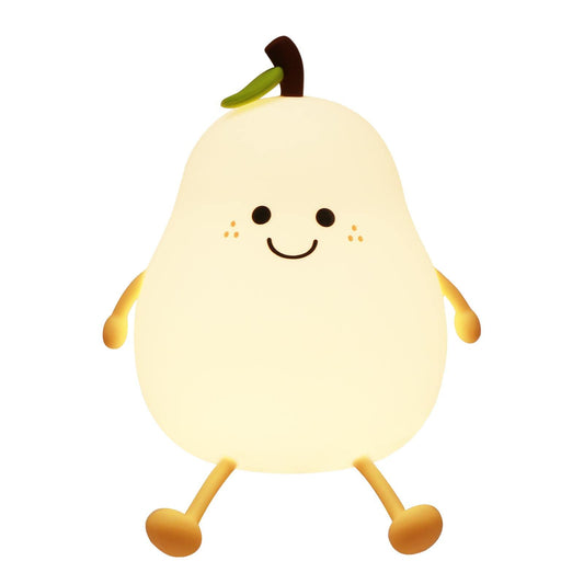 LED Cute Pear Night Light, Rechargeable Silicone Fruit Night Lamp, Kawaii Bedside Lamp, 2 Modes (Warm Light/Multicolor), 30/60 Min Timing, Eye-Protection Portable Nursery Lamp