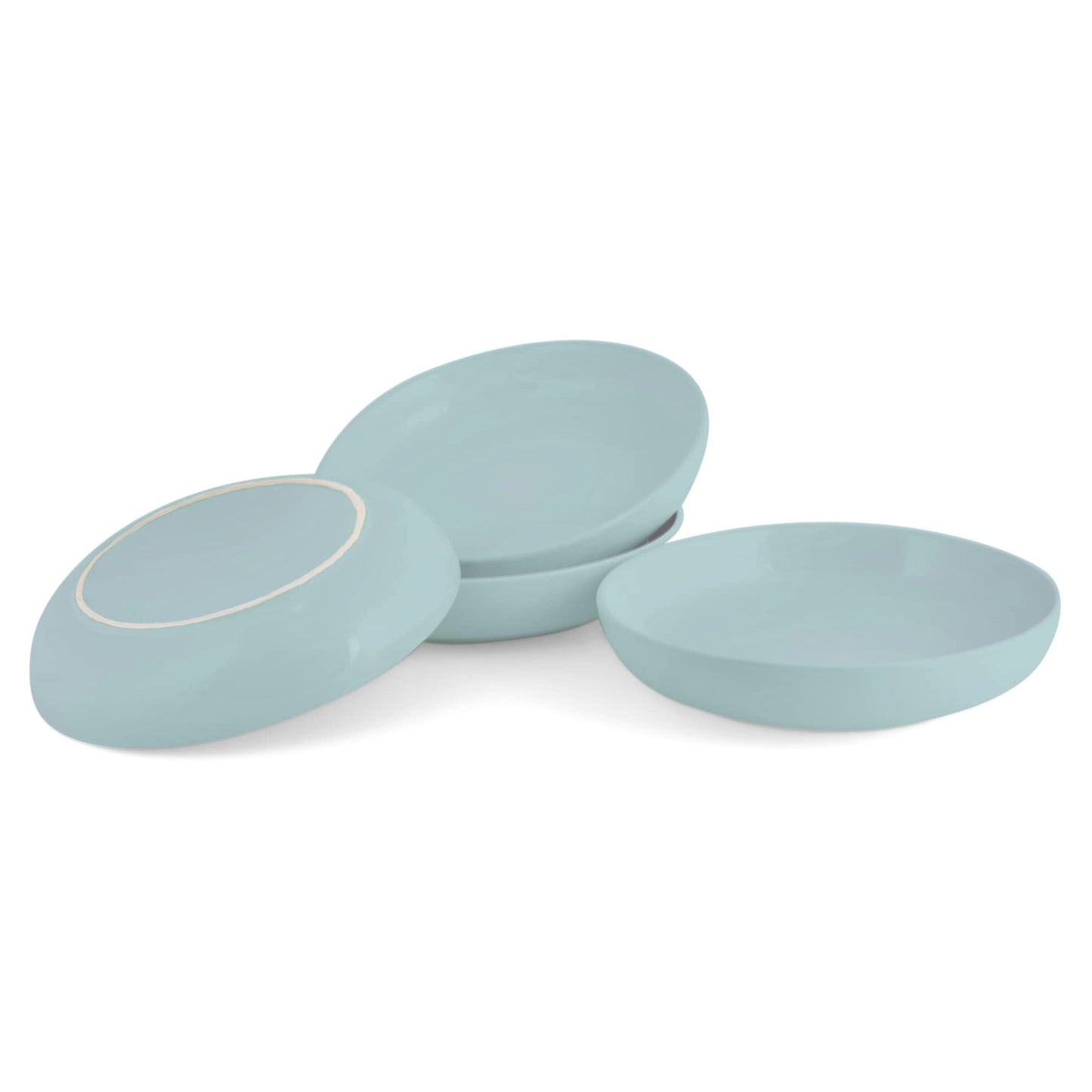 Elanze Designs Bistro Glossy Ceramic 8.5 inch Shallow Pasta Dinner Bowls Set of 4 - Perfect for Everyday uses from Italian Style Pasta to Caesar Salad, and Ramen to Pho, Ice Blue