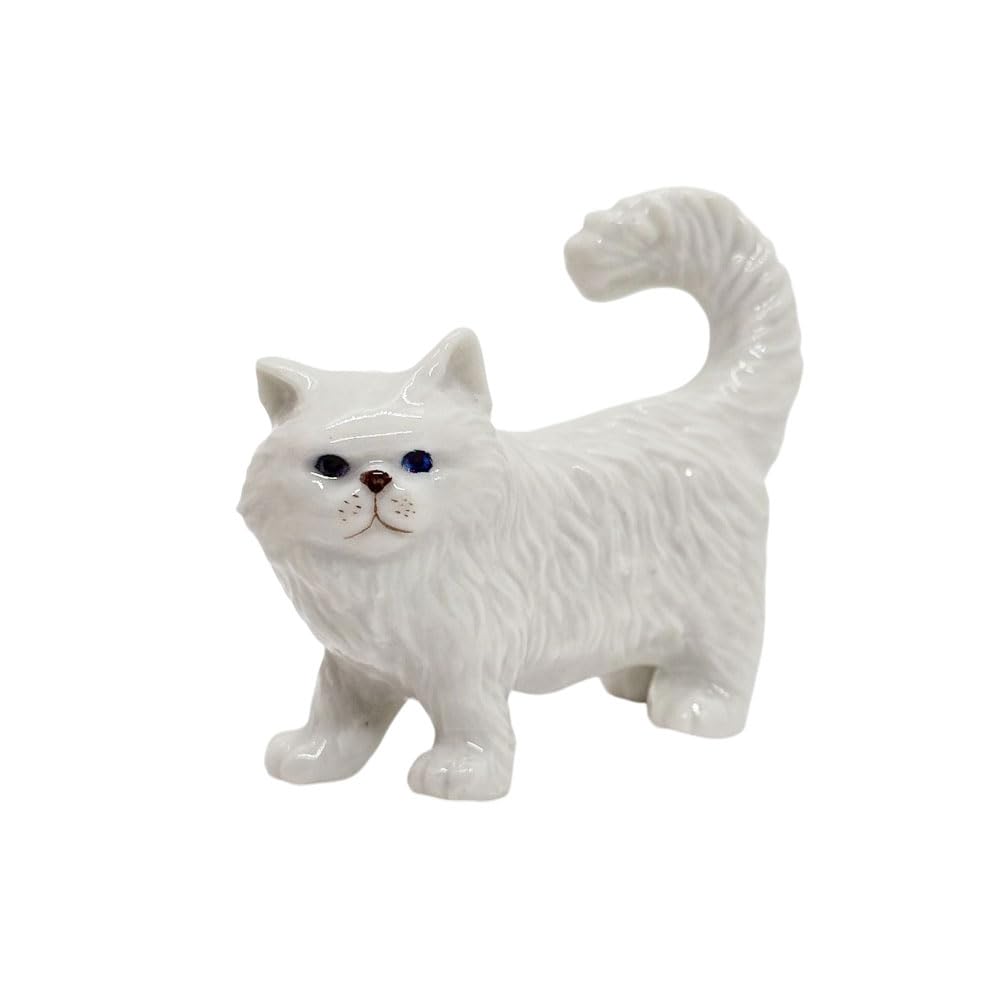WitnyStore 2½" White Persian Longhair Cat Stand Look Left Ceramic Figurine Terrarium Decoration Collectible Statue for Adult Collectors Handcrafted Porcelain Sculpture Home Room Tabletop Decors